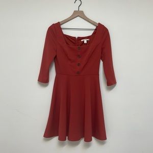 Francesca’s Holiday 3/4 Sleeve 60’s style Burnt Orange dress